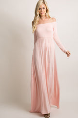 PinkBlush Petite Pink Solid Off Shoulder Maxi Dress