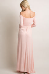 PinkBlush Petite Pink Solid Off Shoulder Maxi Dress