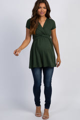 PinkBlush Olive Green Draped Front Maternity Nursing Top