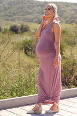 PinkBlush Mauve Solid Sleeveless Fitted Maternity Maxi Dress