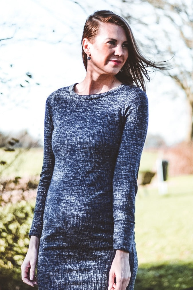 PinkBlush Heather Navy Suede Elbow Patch Sleeve Maternity Dress