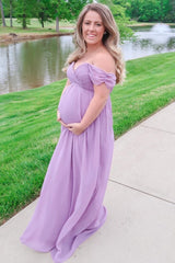 PinkBlush Lavender Off Shoulder Chiffon Maxi Maternity Dress