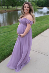 PinkBlush Lavender Off Shoulder Chiffon Maxi Maternity Dress
