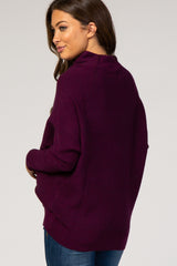 Purple Funnel Neck Dolman Sleeve Maternity Sweater