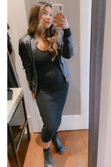 Black V-Neck Long Sleeve Fitted Maternity Maxi Dress