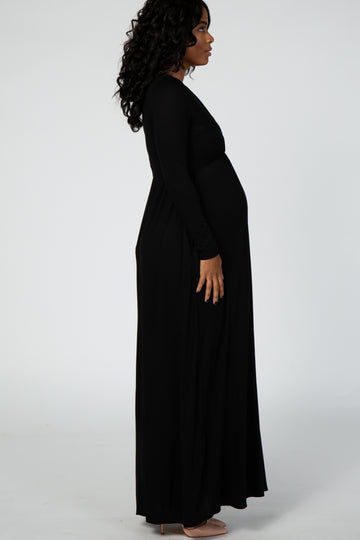 Black Long Sleeve Maternity Nursing Maxi Dress