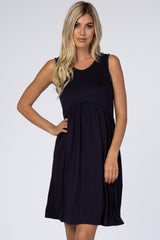 PinkBlush Navy Blue Sleeveless Round Neck Pom Pom Detail Dress