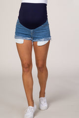 PinkBlush Blue Light Washed Raw Hem Maternity Denim Shorts