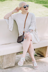 Beige Raw Edge Bell Sleeve Babydoll Dress
