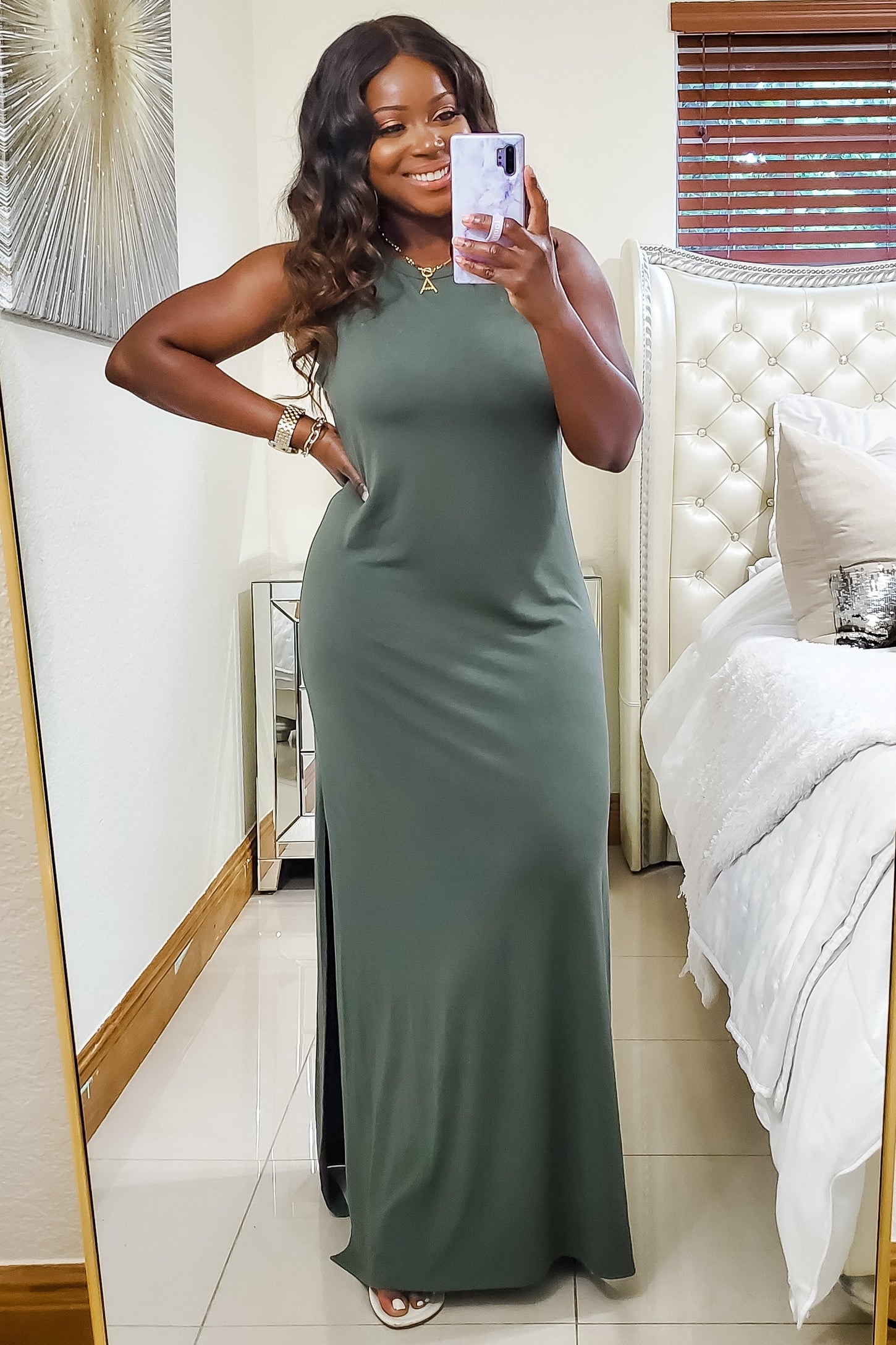 Olive Side Slit Maxi Dress