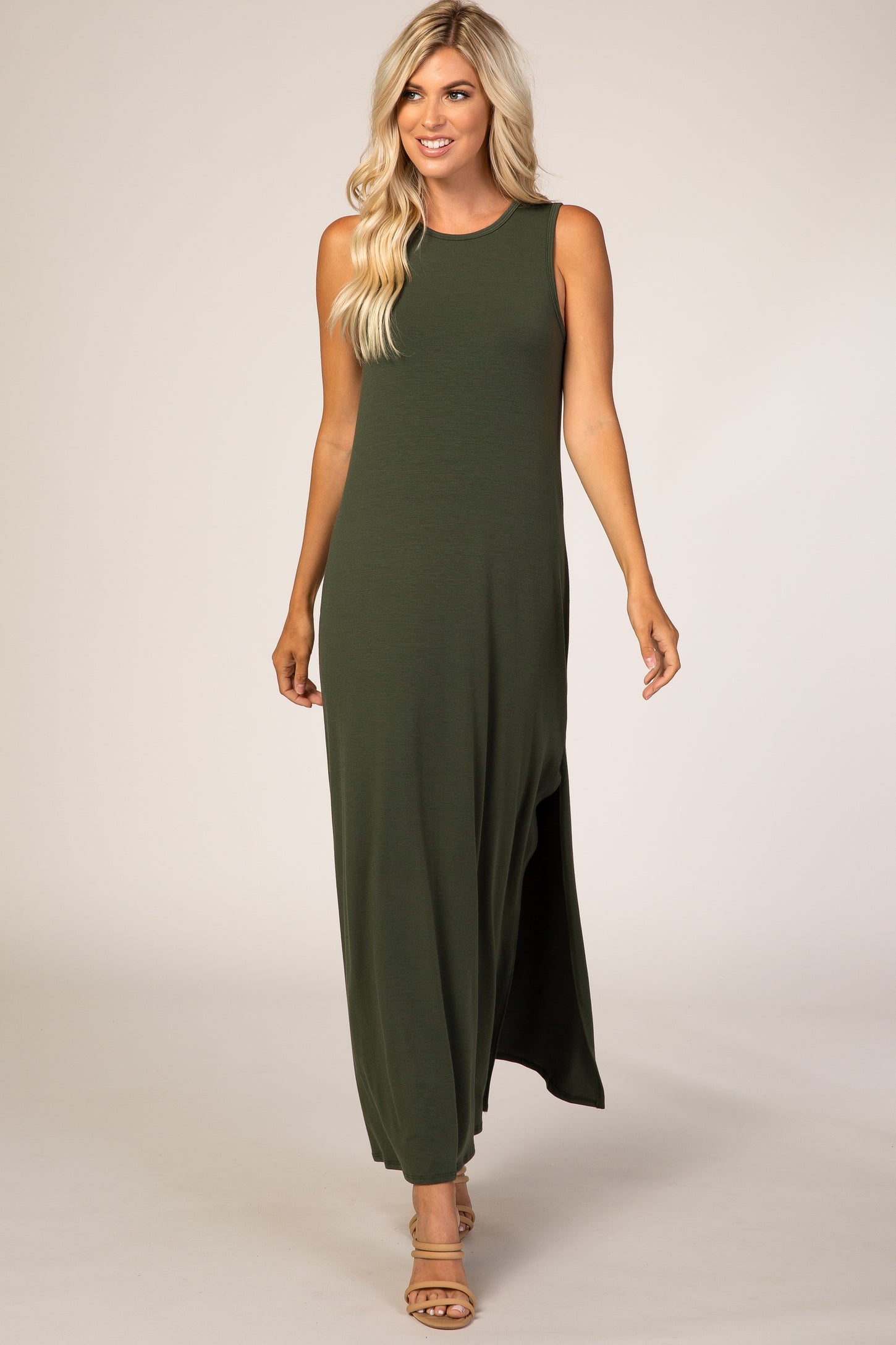 Olive Side Slit Maxi Dress