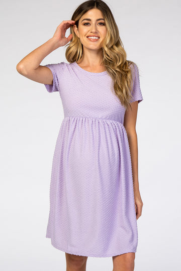 Lavender Swiss Dot Short Sleeve Maternity Dress