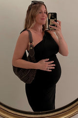 PinkBlush Black Ruched One Shoulder Maternity Dress