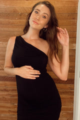 PinkBlush Black Ruched One Shoulder Maternity Dress