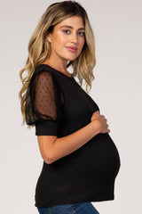 Black Mesh Sleeve Maternity Top