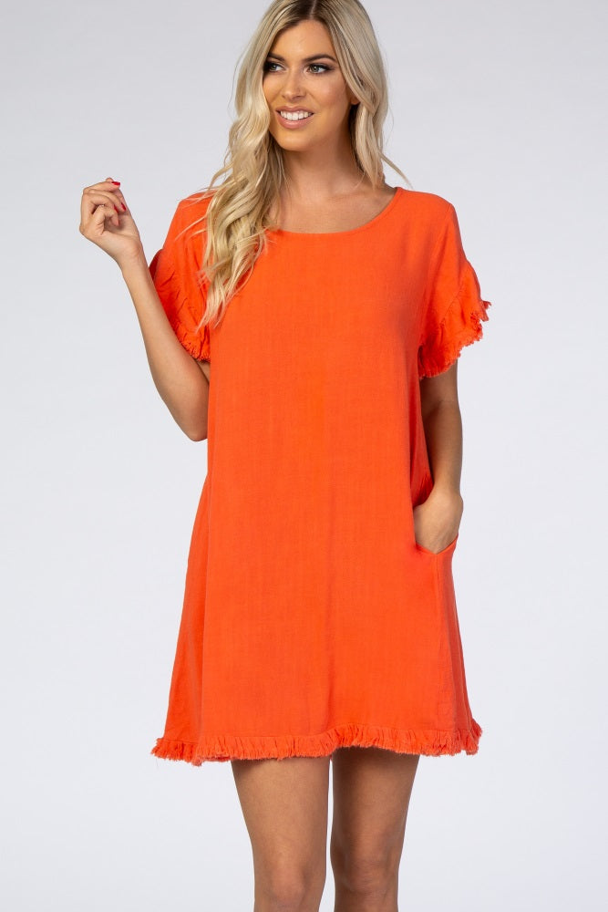 Coral Fringe Linen Maternity Dress