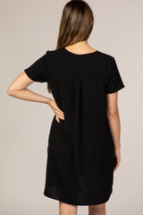 Black V-Neck Short Sleeve Maternity Dress