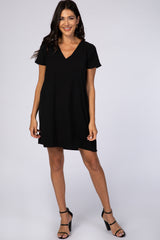 Black V-Neck Short Sleeve Maternity Dress