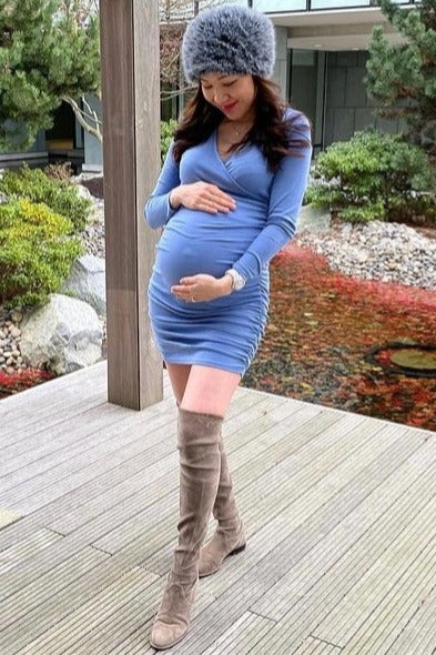 PinkBlush Periwinkle Ribbed Fitted Maternity/Nursing Dress