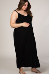 Black Cami Strap Maternity Plus Maxi Dress