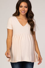 Beige Textured Babydoll Maternity Blouse