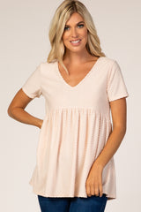 Beige Textured Babydoll Maternity Blouse
