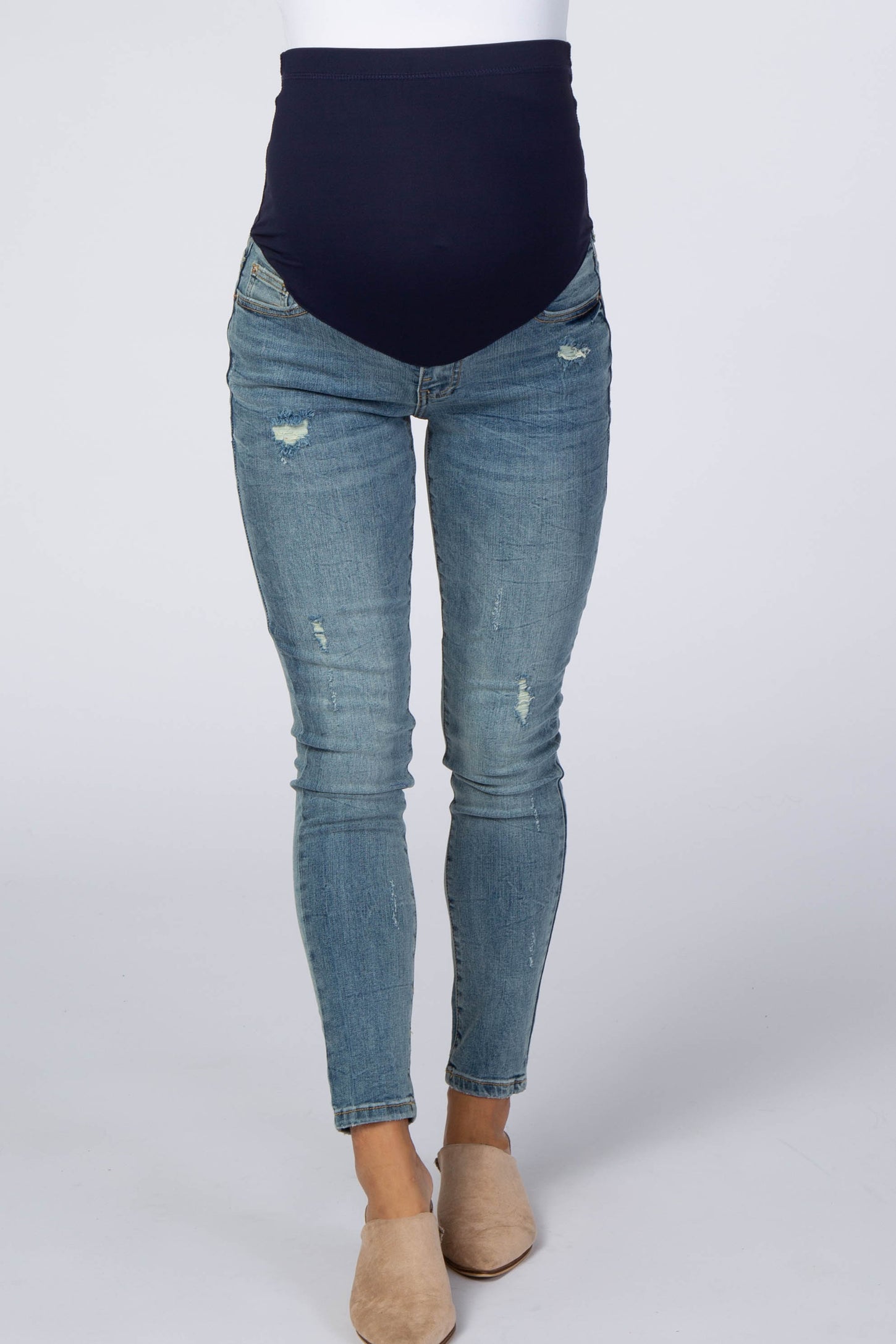 Blue Distressed Maternity Skinny Jeans