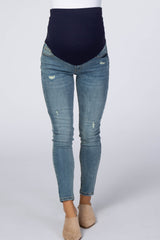 Blue Distressed Maternity Skinny Jeans