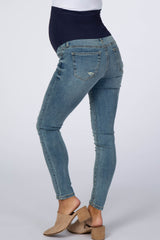 Blue Distressed Maternity Skinny Jeans