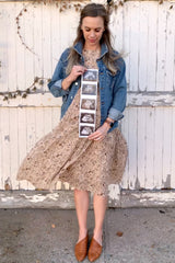 Beige Floral Pleated Short Sleeve Chiffon Maternity Midi Dress