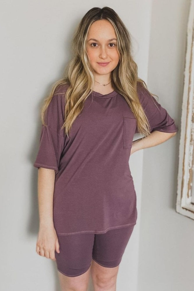 Purple Biker Short Sleep Set