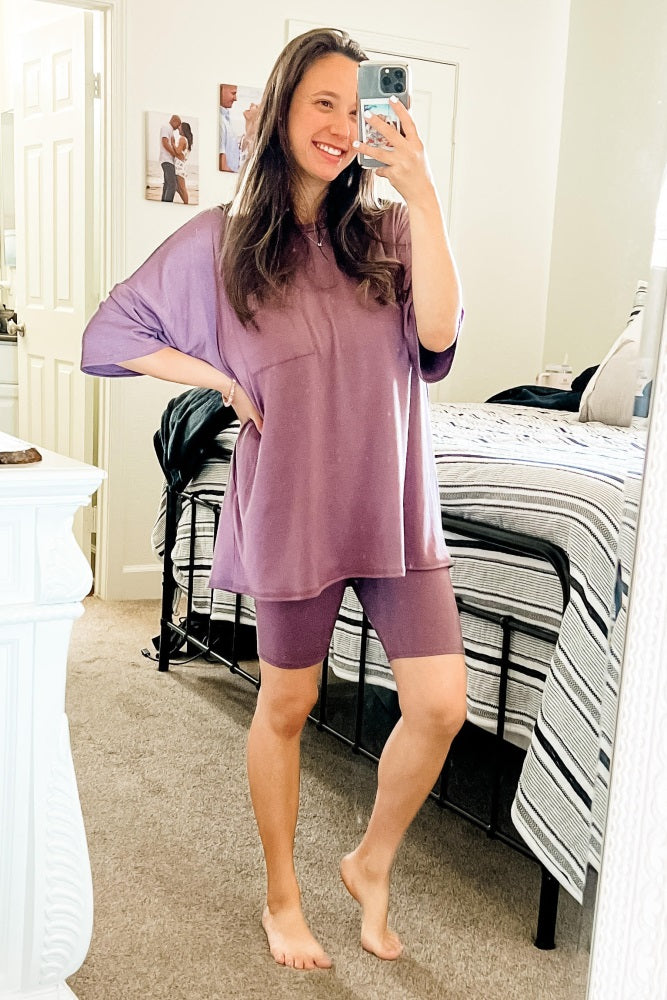 Purple Biker Short Sleep Set