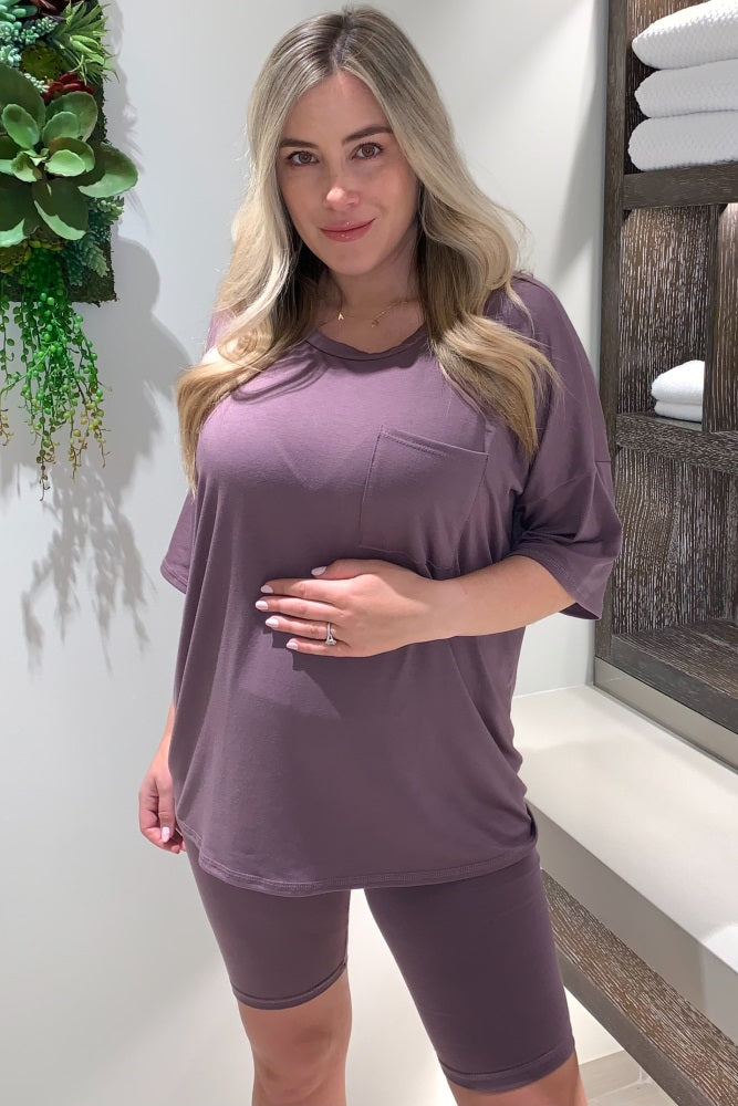 Purple Biker Short Maternity Sleep Set