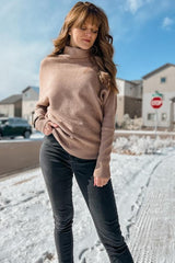 Mocha Funnel Neck Dolman Sleeve Sweater