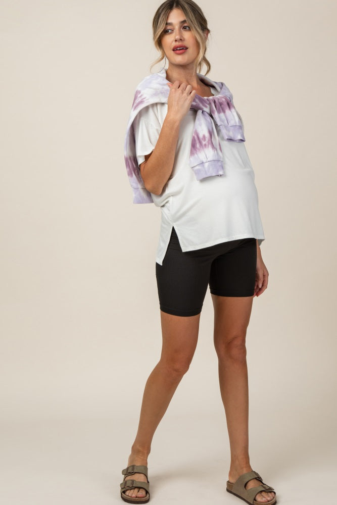 Black Ribbed Maternity Bike Shorts