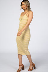Yellow Striped Button Front Fitted Dress