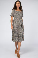 Navy Floral Ruffle Maternity Midi Dress