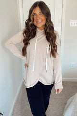 Light Taupe Layered Front Nursing Fleece Hoodie