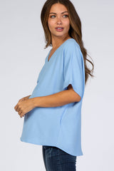 Light Blue Short Sleeve Maternity Blouse