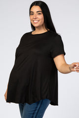 Black Round Hem Short Sleeve Maternity Plus Top