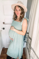 Mint Green Smocked Tie Strap Maternity Midi Dress