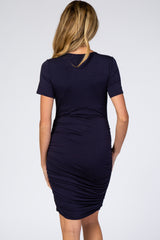 Navy Blue Tie Waist Maternity Dress