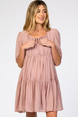 Mauve Chiffon Swiss Dot Tiered Maternity Dress