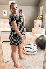 Black Striped Ruffle Trim Maternity Pajama Set