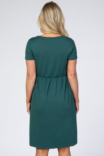 Forest Green Short Sleeve Babydoll Maternity Dress