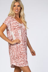 Mauve Tie Dye V-Neck Round Hem Dress