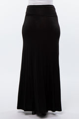 Black Foldover Side Slit Maxi Skirt