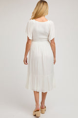 Ivory Smocked Ruffle Maternity Dress