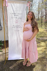 Pink Checkered Tiered Maternity Midi Dress