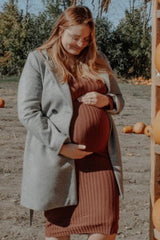 Mocha V-Neck Long Sleeve Fitted Maternity Maxi Dress
